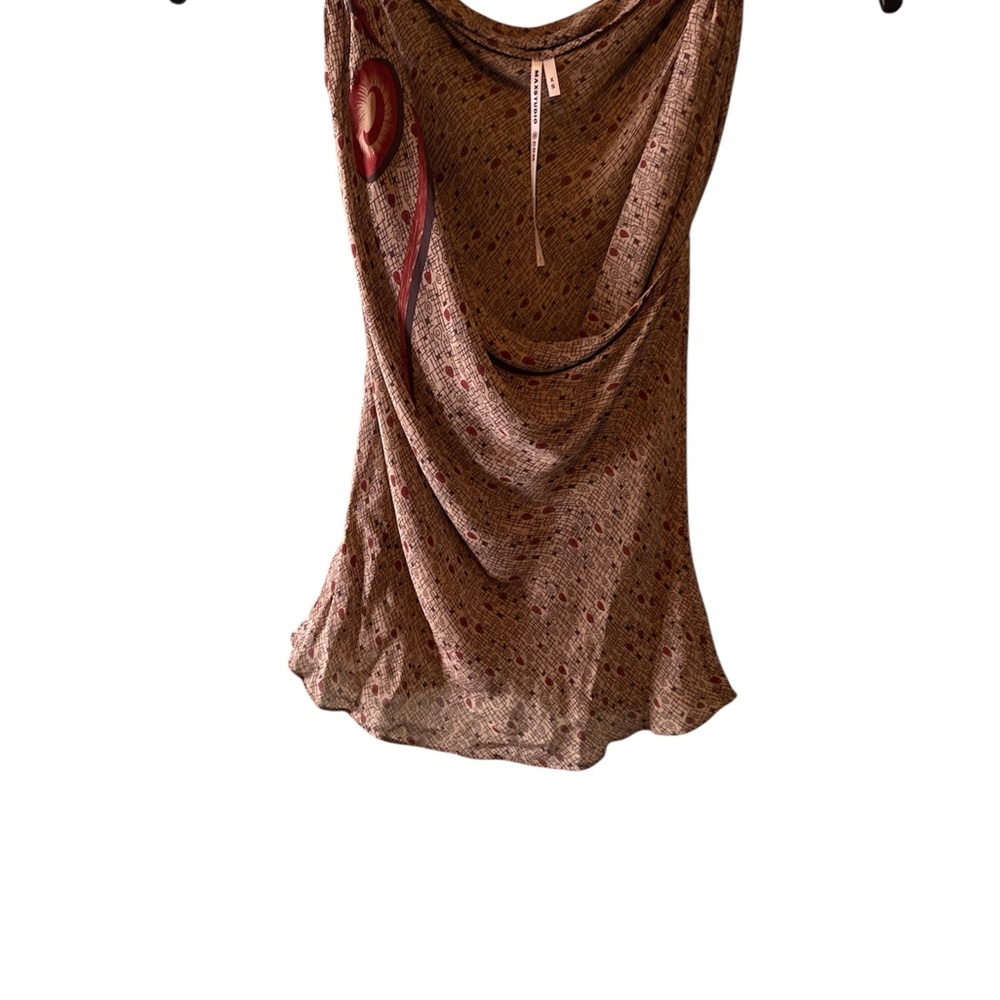 Max Studio Top Brown Red Patterned Sleeveless Criss Cross Front  Scoop Neck